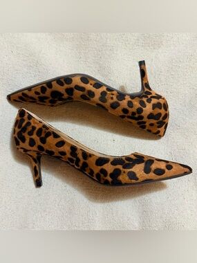 Marc Fisher Leopard Print Pointed Toe Kitten Heels - Brown/Black